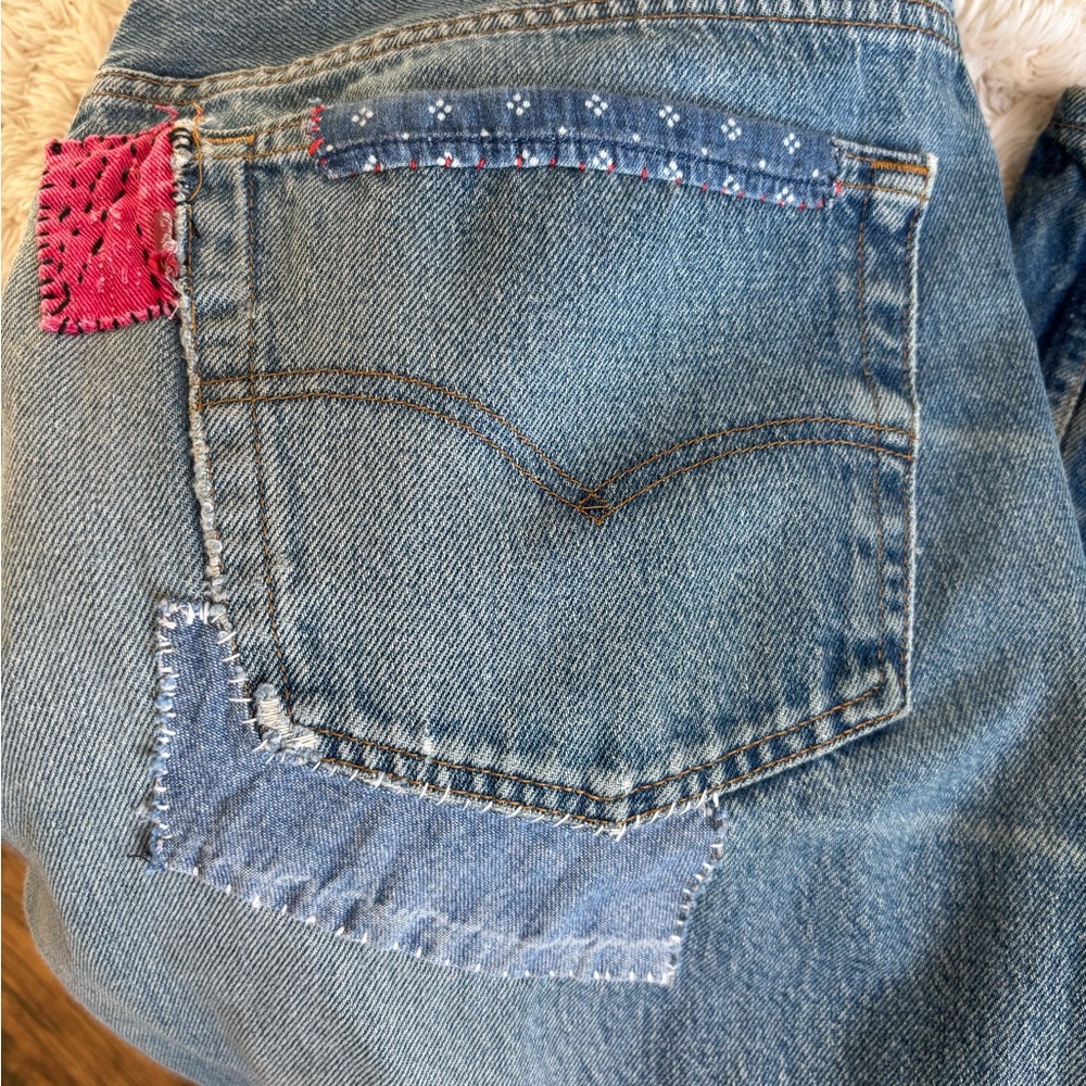 Wabi Sabi /kentsugi Repaired vintage Levi’s 501 Denim Jeans 36x32 USA 80’s - Picture 2 of 15